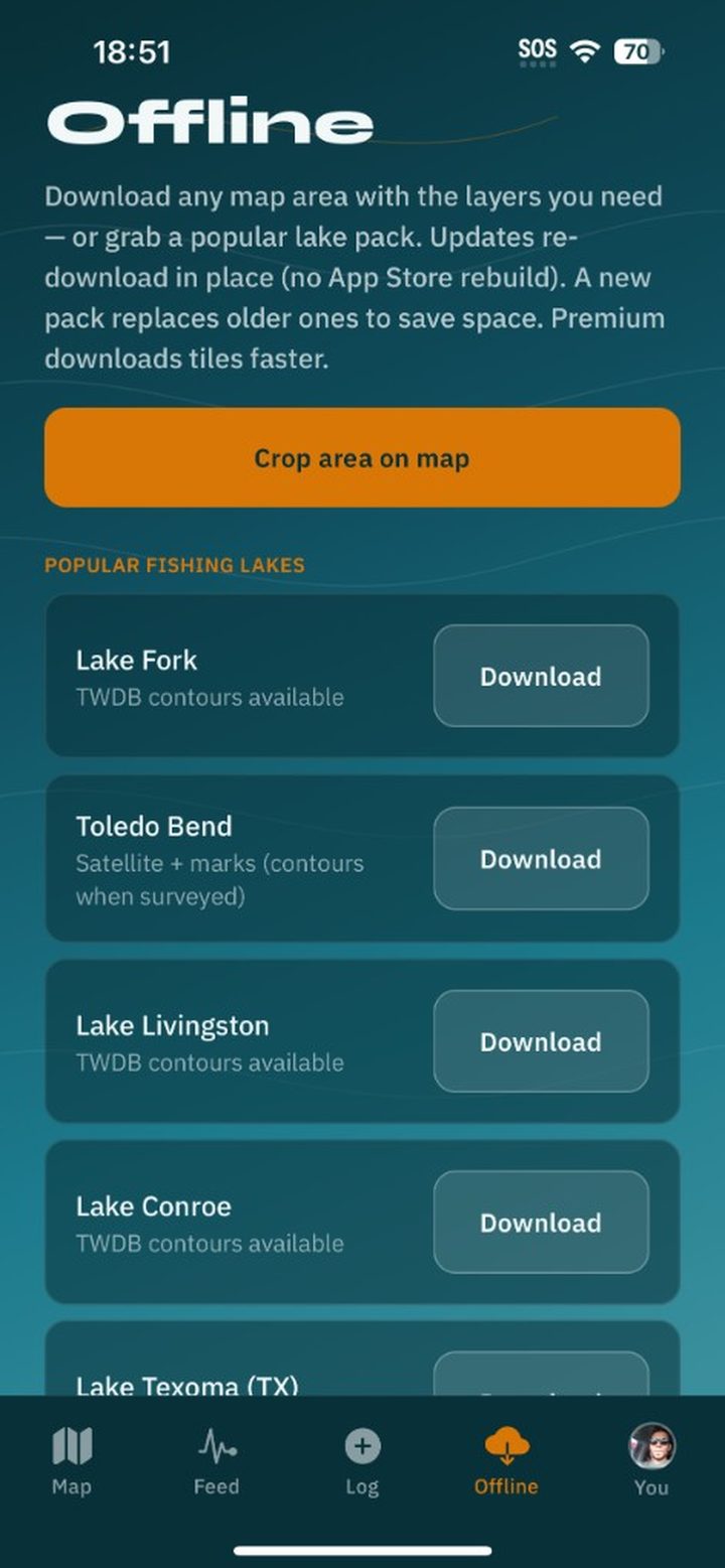 Offline pack download for a stretch of coast
